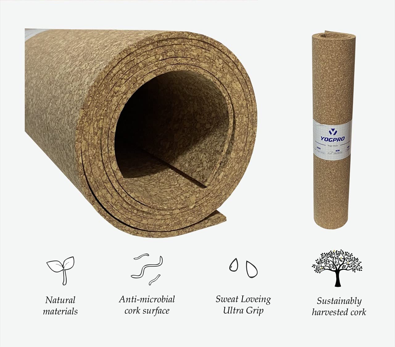 Yogpro 100% Natural Cork Yoga Mat 2 X 6 FT X 3 MM