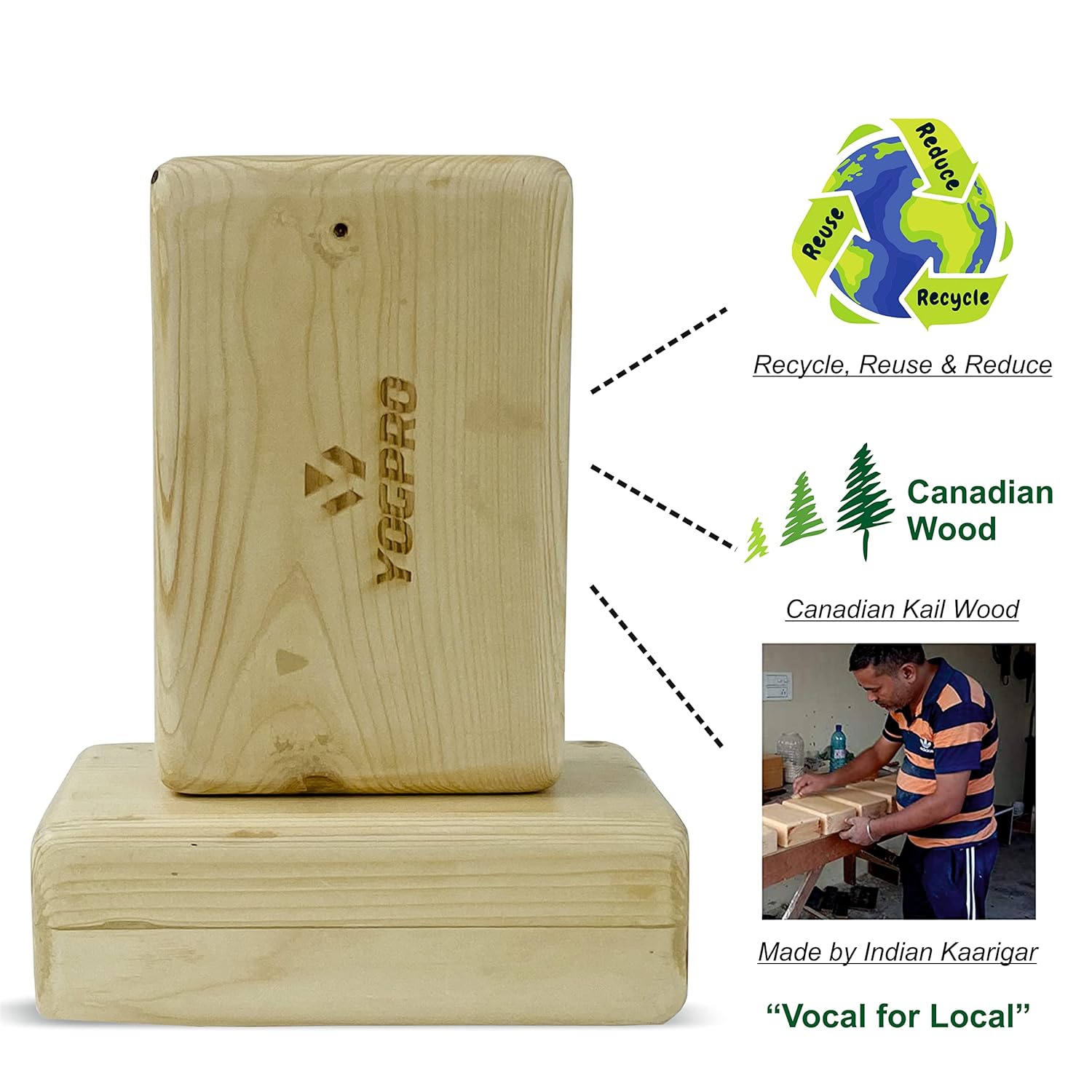 Yogpro Wooden Yoga Brick (Set of 2) 9 x 3x 6 INCHES