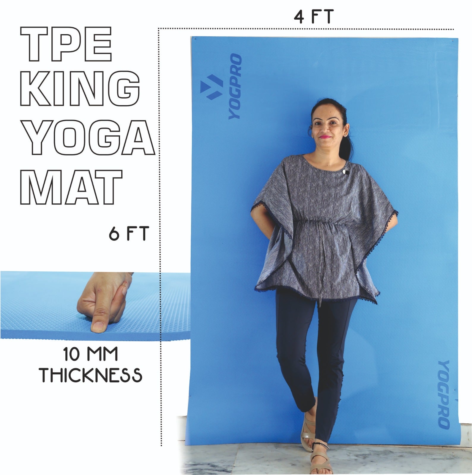Yogpro TPE King Size Yoga Mat Premium 10 mm (4 x 6 Ft)