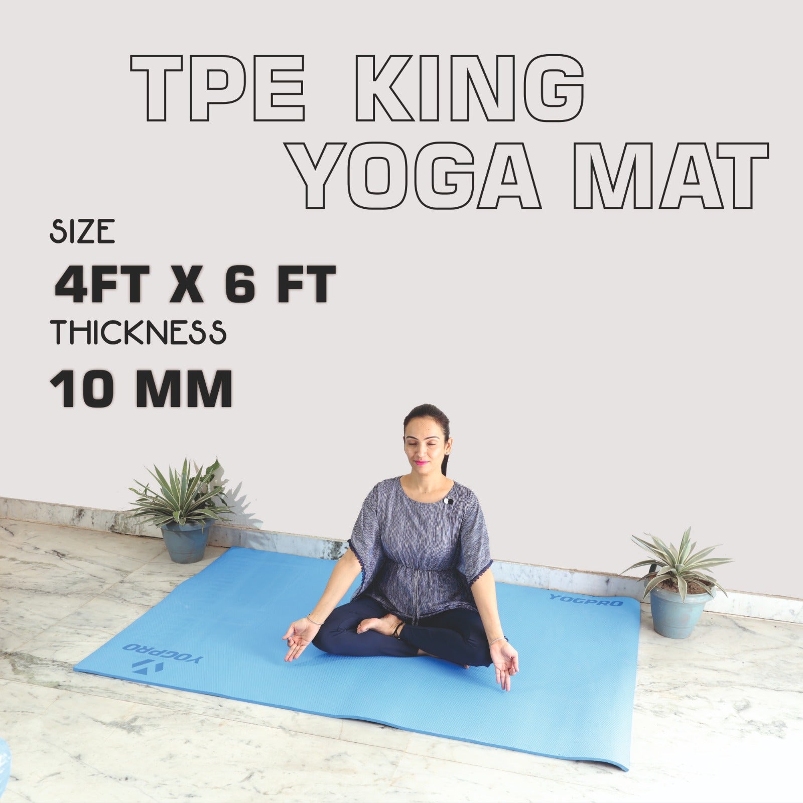 Yogpro TPE King Size Yoga Mat Premium 10 mm (4 x 6 Ft)