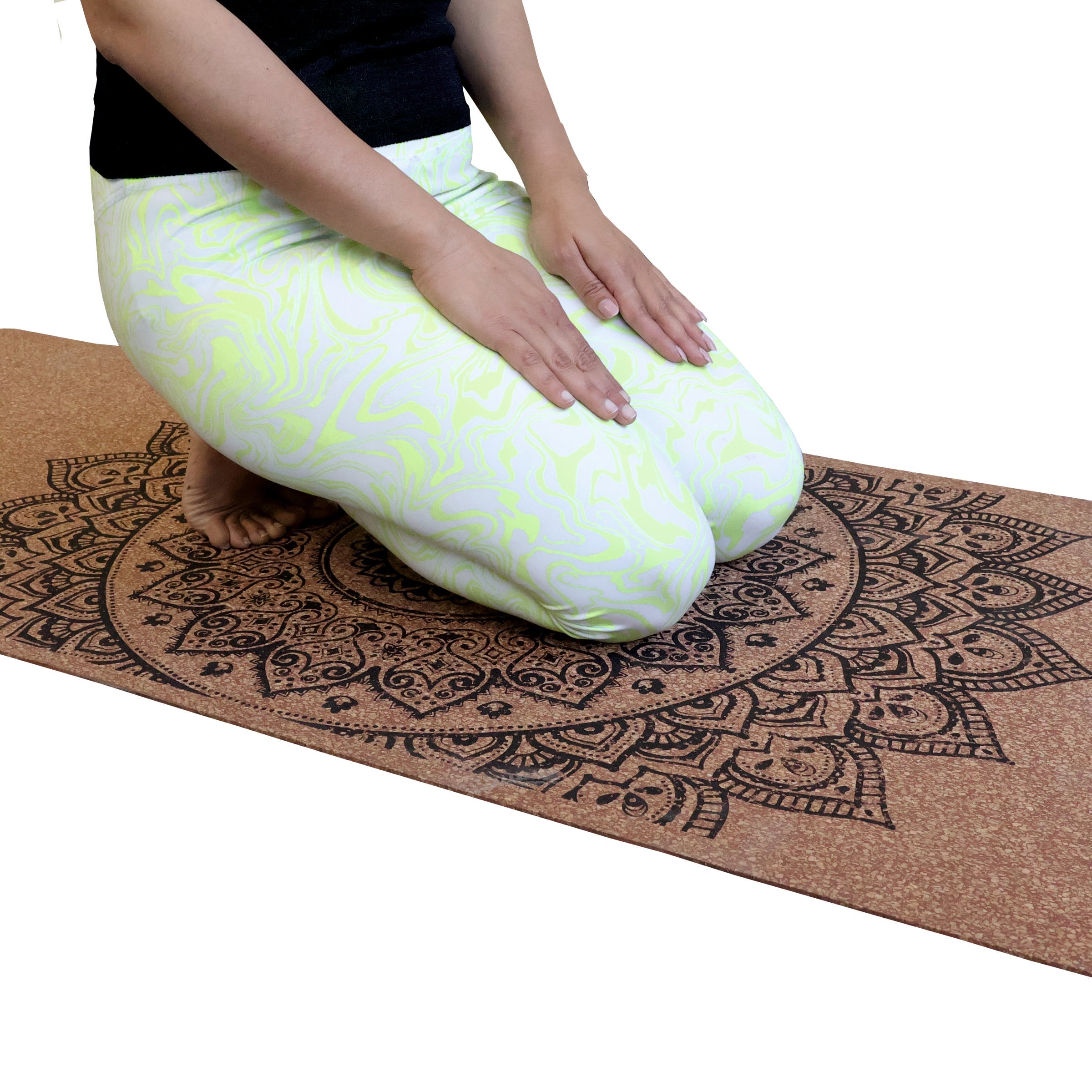 Yogpro 100% Natural Cork Yoga Mat Mandala Print 2 X 6 FT X 3 MM