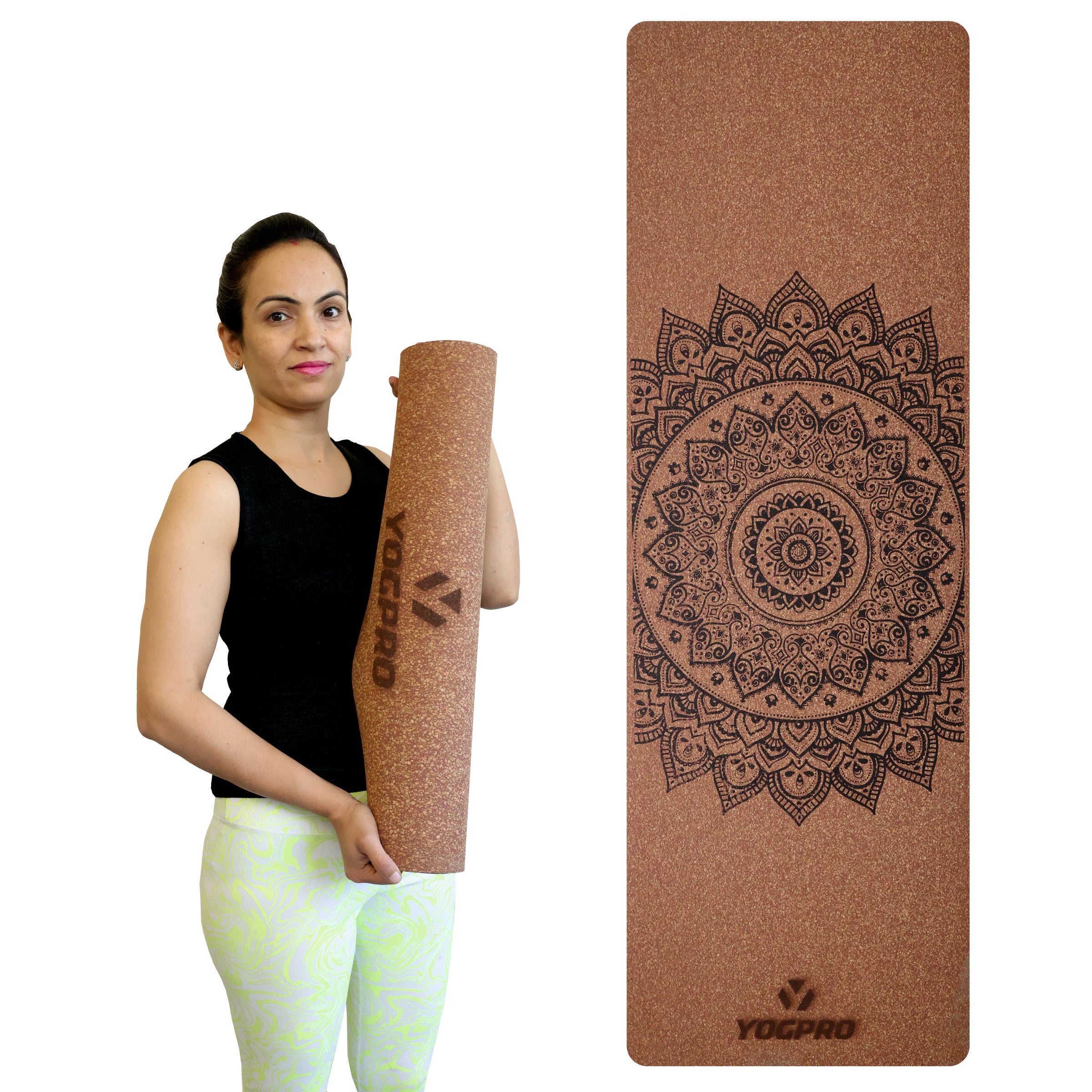 Yogpro 100% Natural Cork Yoga Mat Mandala Print 2 X 6 FT X 3 MM