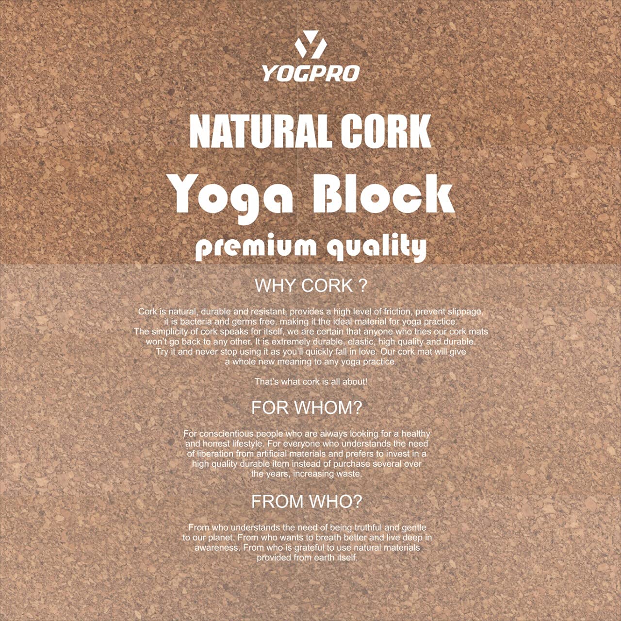 Yogpro Cork Yoga Brick (Set of 2 Pcs) 9 X 3 X 5 INCHES
