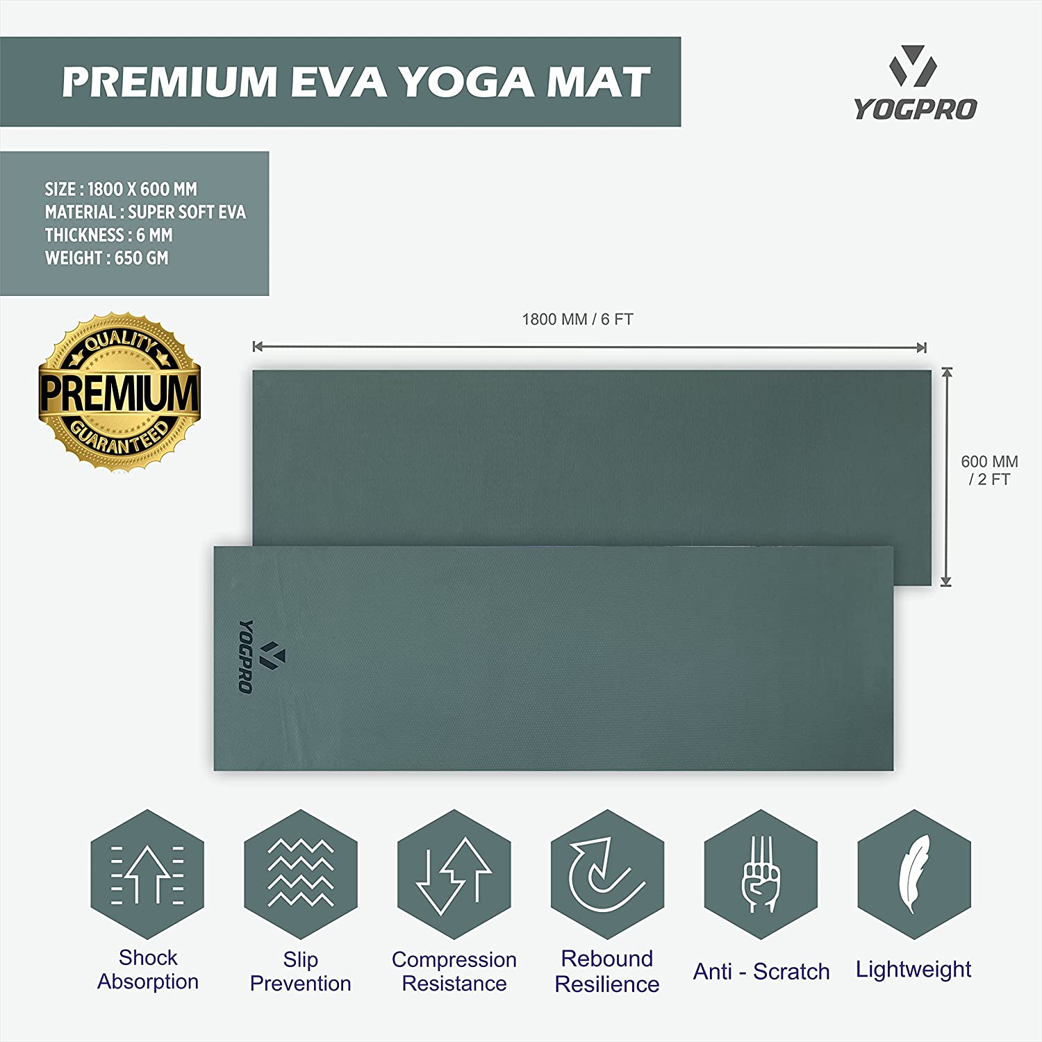 Yogpro Premium Super Soft Yoga Mat 2 x 6 ft  x 6 mm