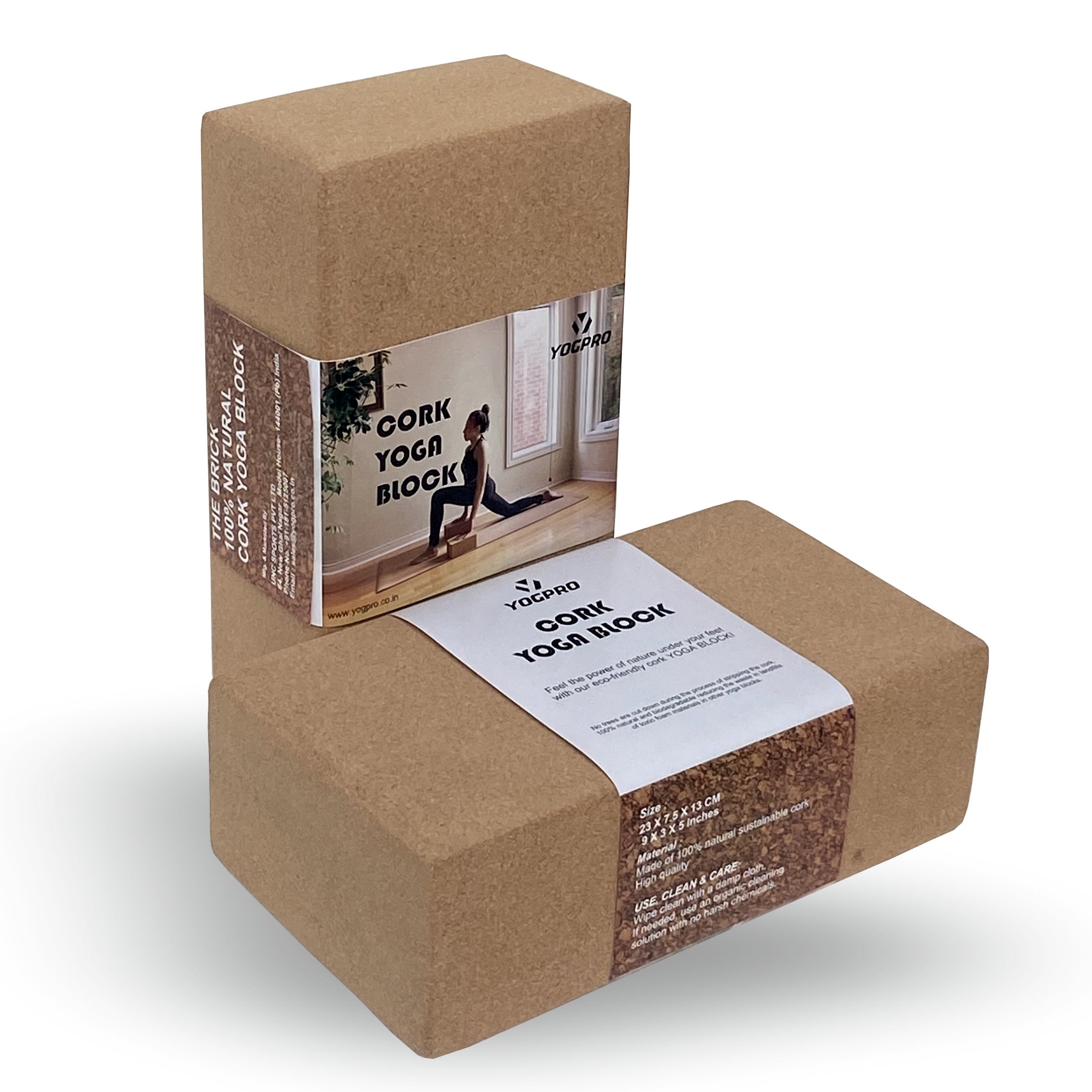 Yogpro Cork Yoga Brick (Set of 2 Pcs) 9 X 3 X 5 INCHES