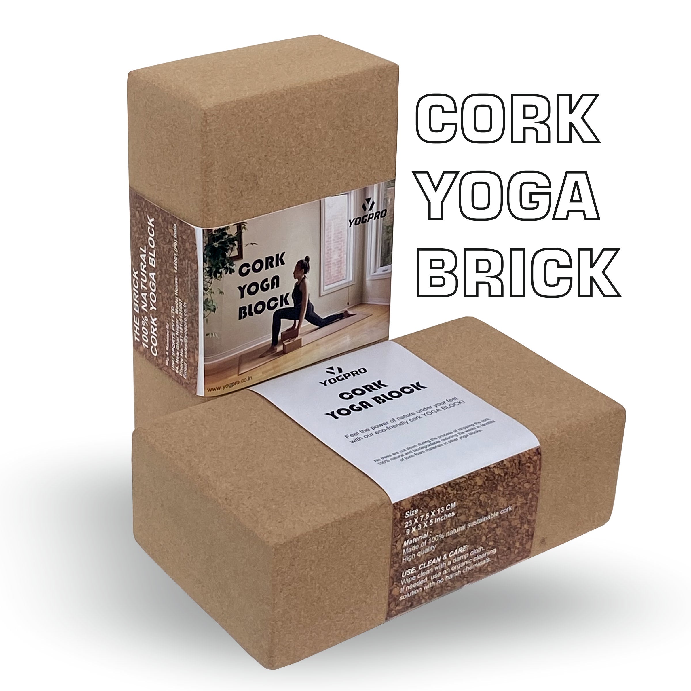 Yogpro Cork Yoga Brick (Set of 2 Pcs) 9 X 3 X 5 INCHES
