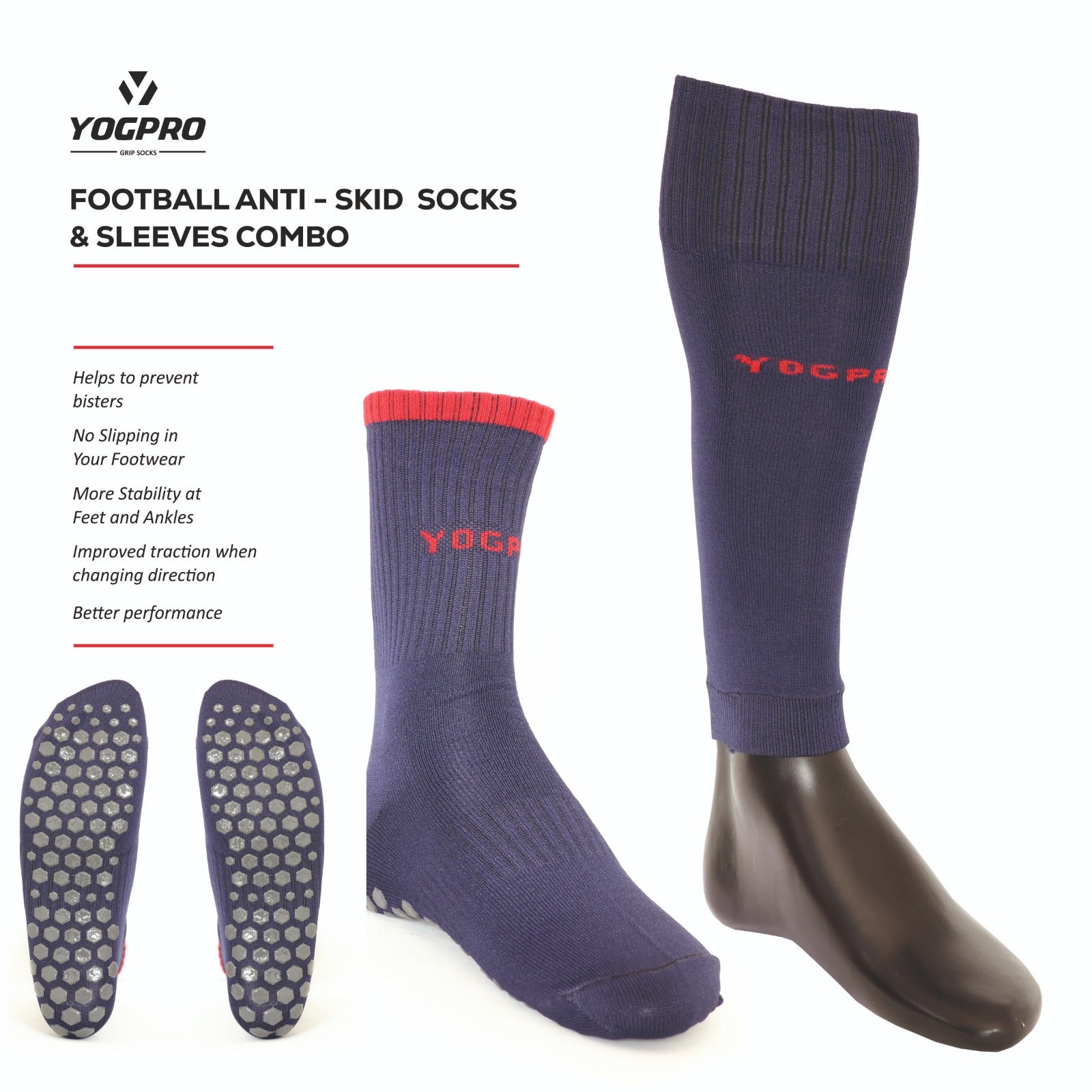 Yogpro Football Anti Slip Grip Socks With Sleeves for Men and Women