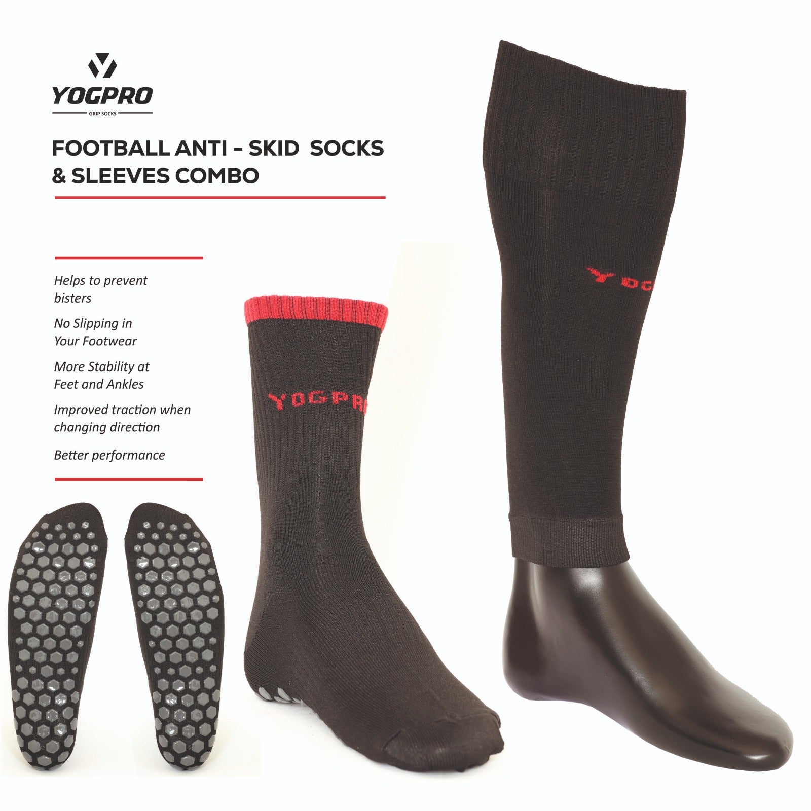 Yogpro Football Anti Slip Grip Socks With Sleeves for Men and Women