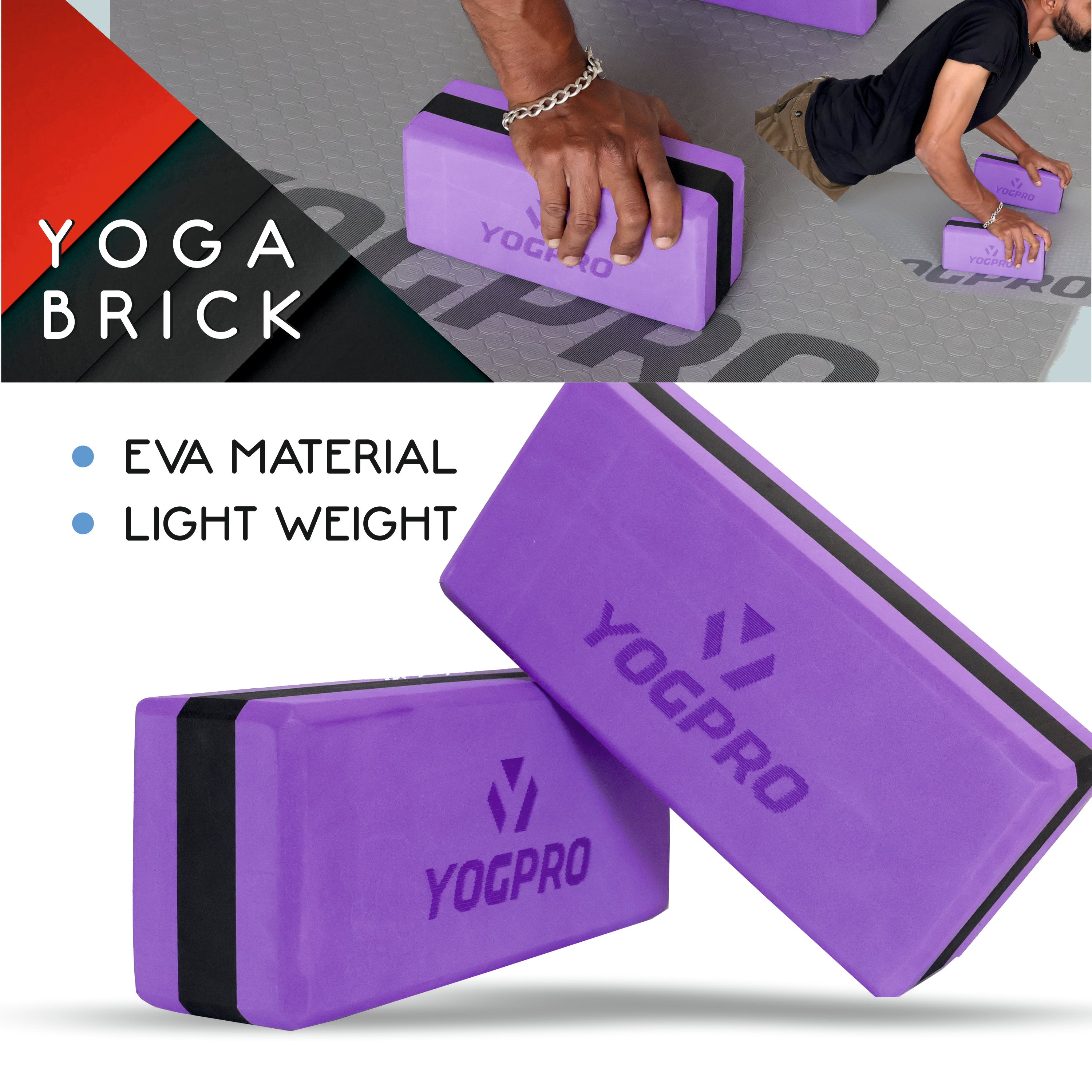 Yogpro Yoga Brick Eva (Set of 2 pcs) 9 X 4 X 3 Inches