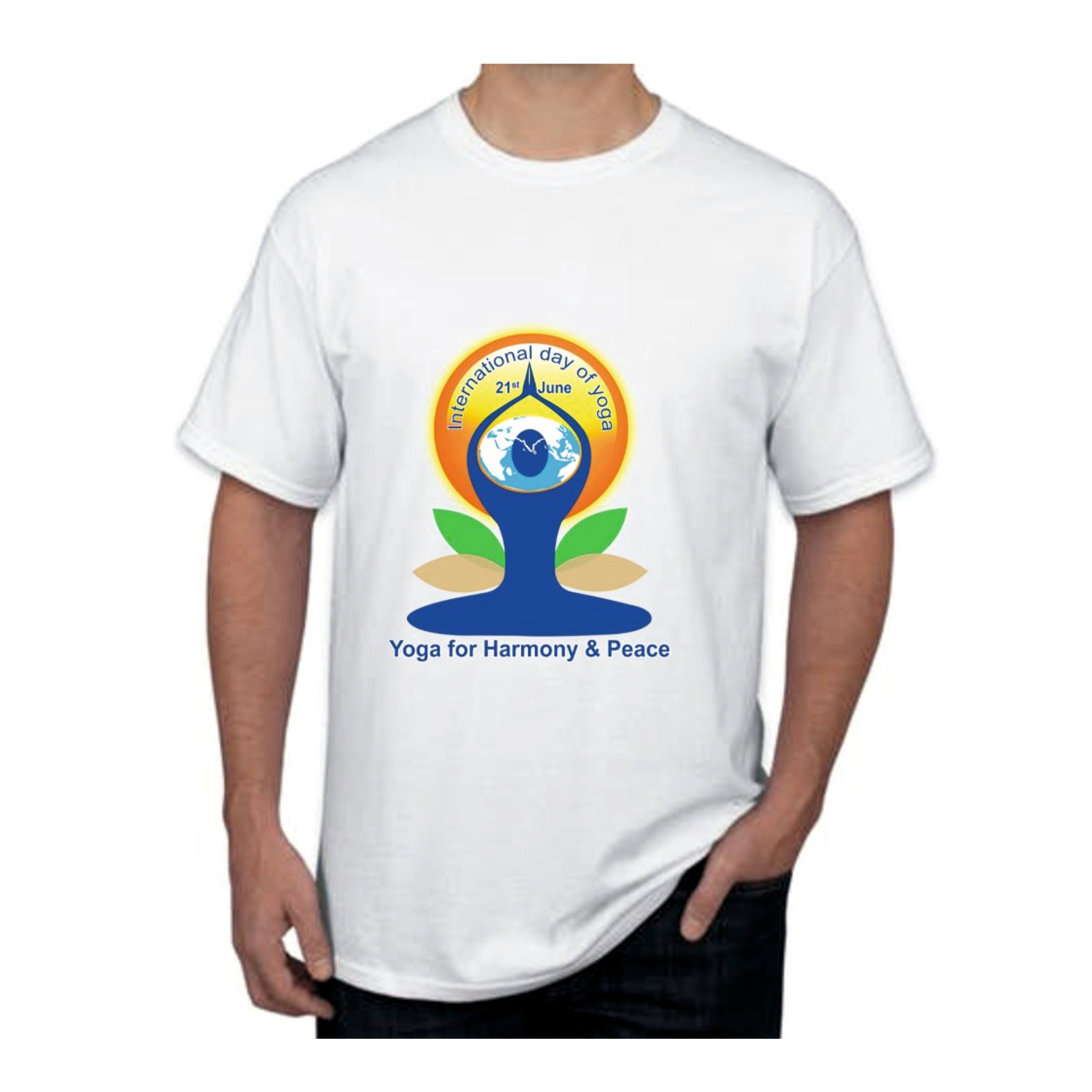Print New International Yoga Day Printed Round Neck and Half Sleeve White | Dry Fit | T-Shirt for Women | Men | Kids | Girls | Boys